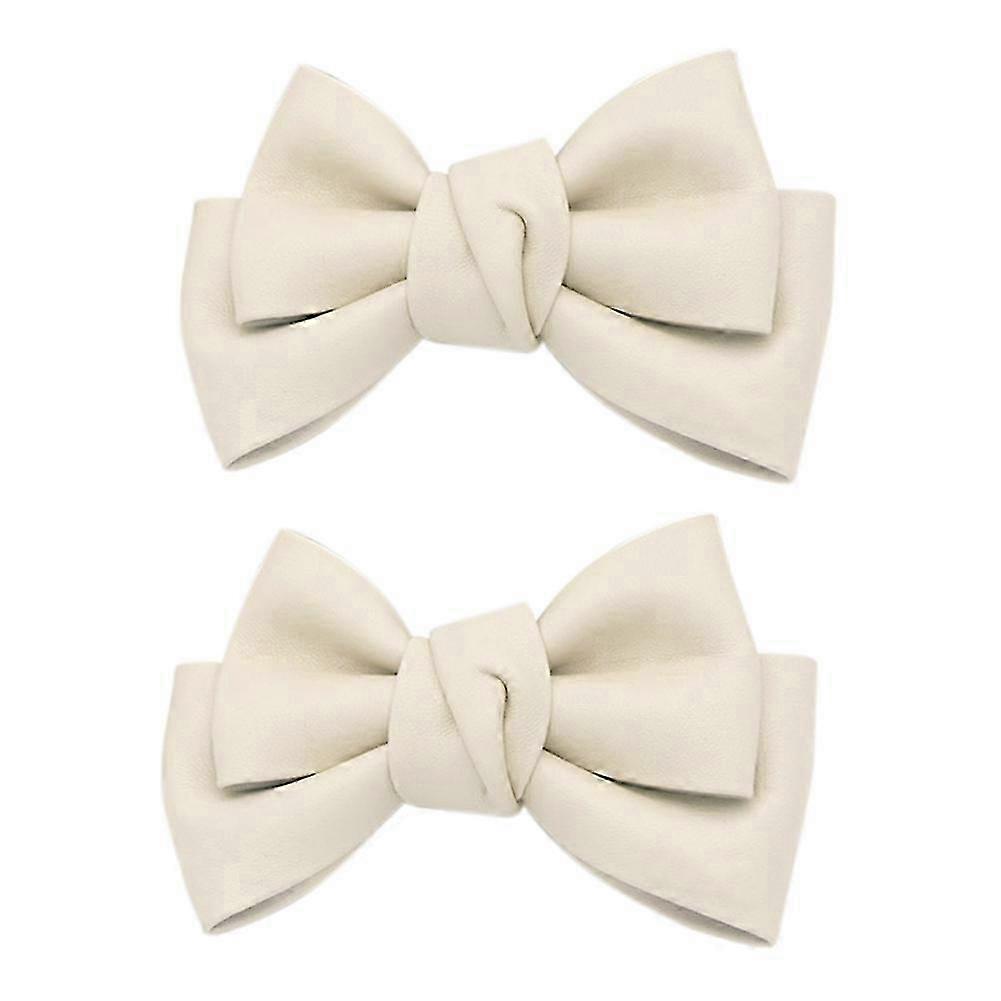 Creamy-White Leather Bow Shoe Clips