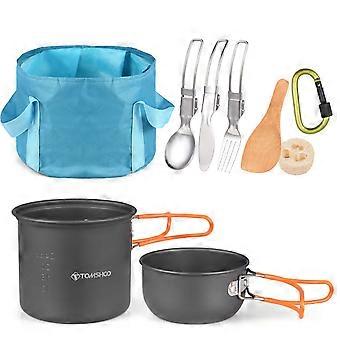 TOMSHOO Camping Cookware Mess Kit Lightweight Backpacking Cooking Set Camping Pot Bowl Fork Spoon Cutter Water Bucket for Outdoor Camping Hiking Picni