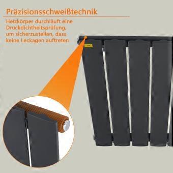 Warmwaterradiator 1800 x 539 mm Antraciet Plat Verticaal Ontwerp