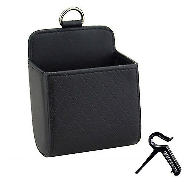 1pc Black Car Storage Bag Hanging Storage Box Leather Storage Box Car Sundries Box