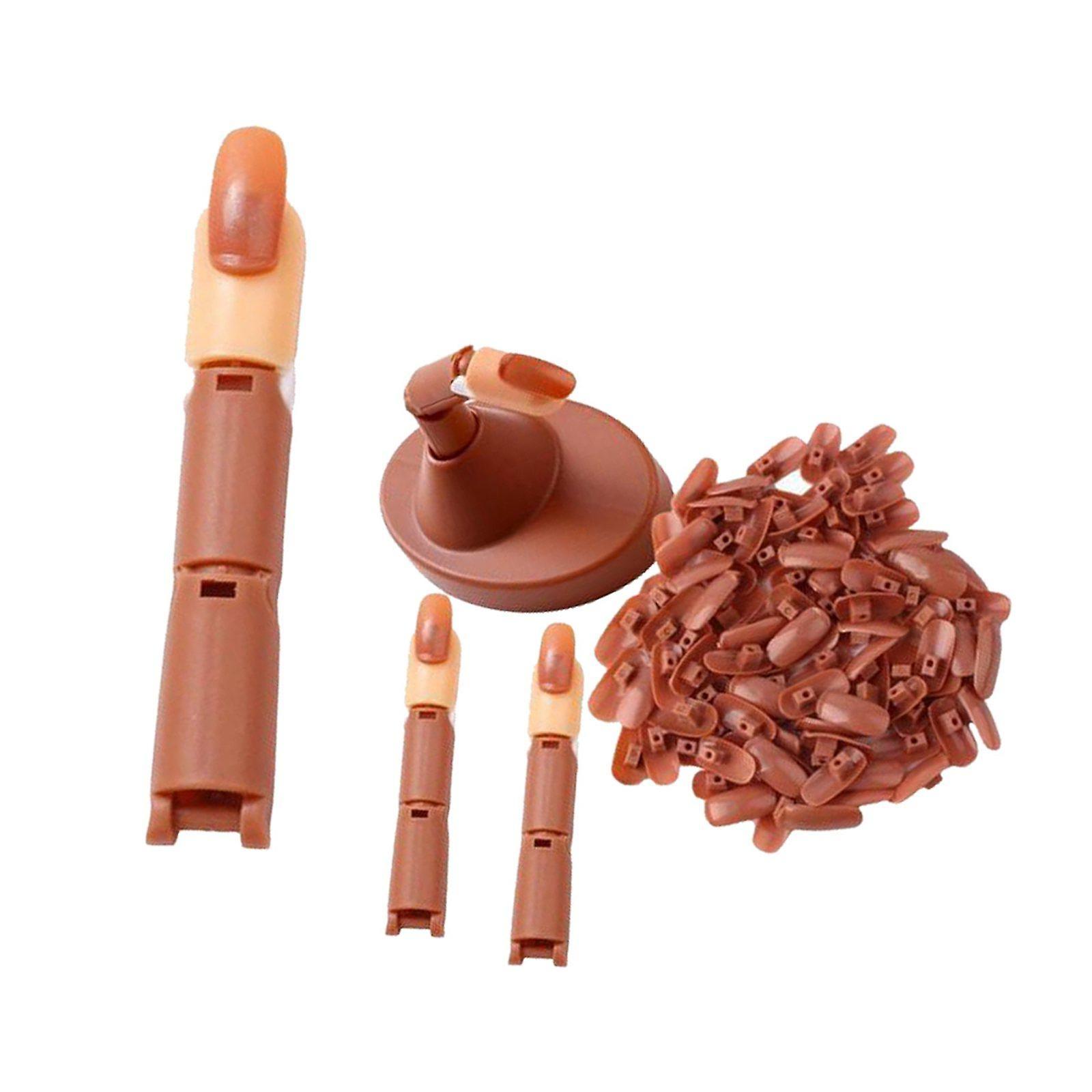 Adjustable Practice Hand Kit for Nail Training Acrylic Set with Brown Base