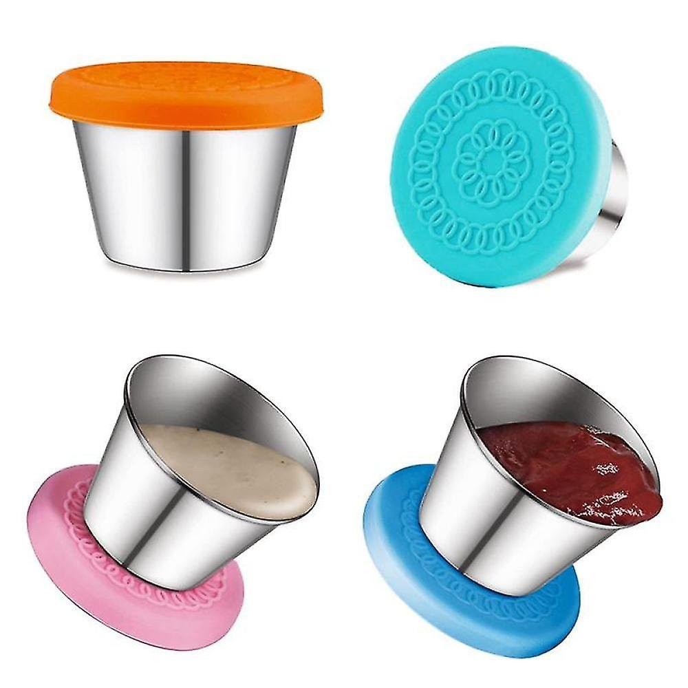 4pack 2.4oz Small Condiment Containers, Salad Dressing Container, Stainless Steel Sauce Container With Silicone Lids