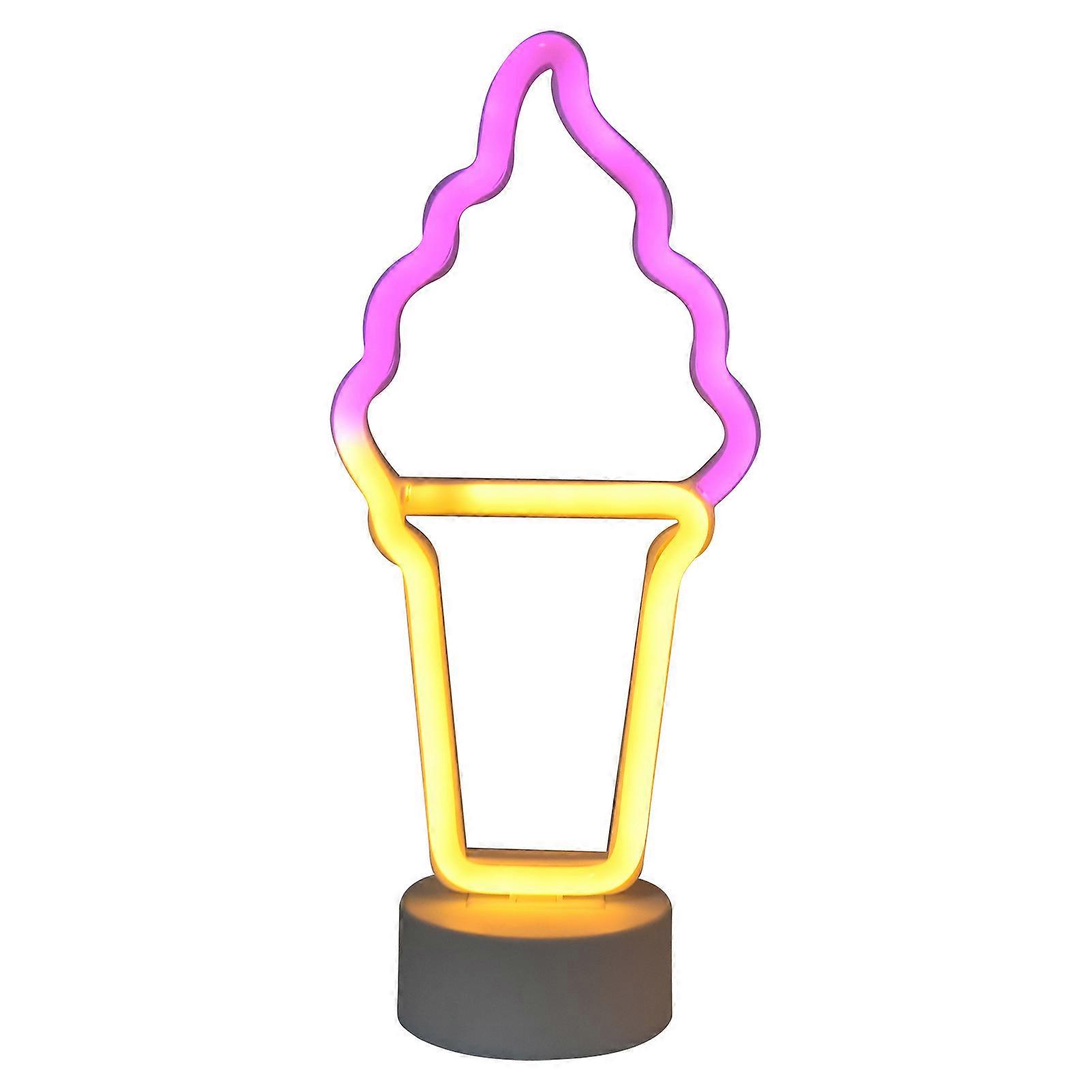 Ice Cream Shape LED Neon Sign Decorative Neon Sign with Base for Baby Room Bar Wedding Party