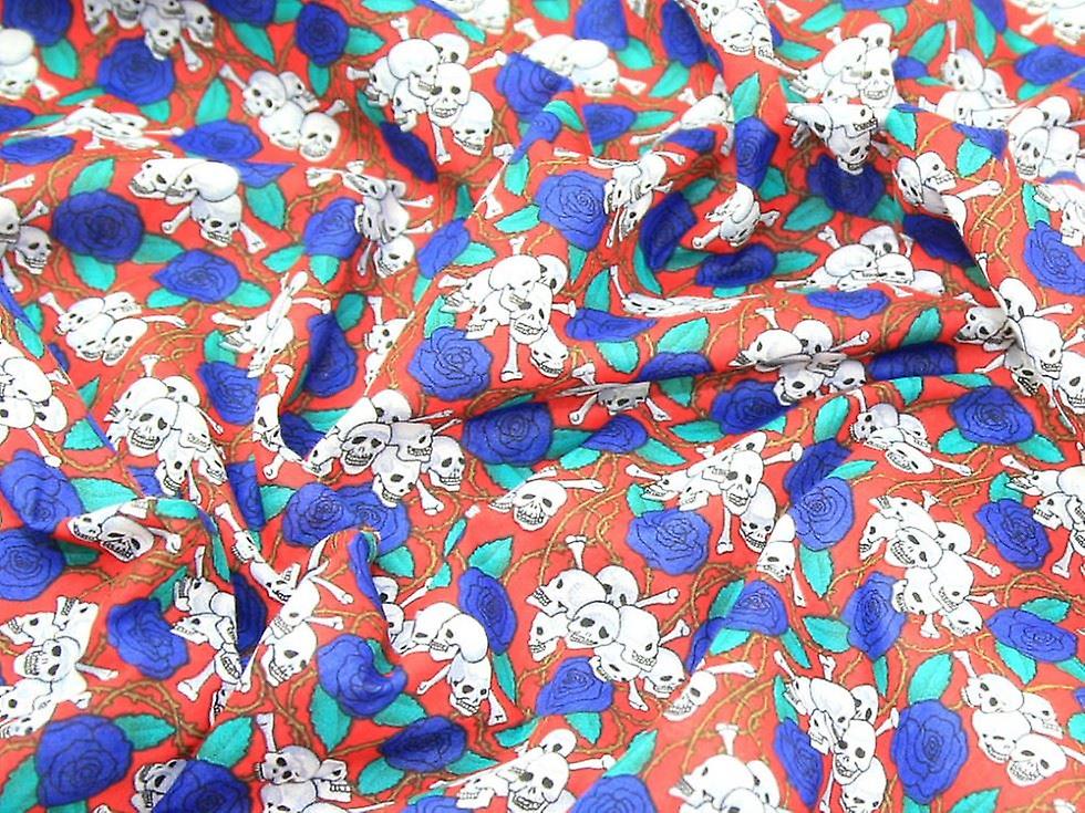 Minerva Printed Polycotton Fabric Red & Multi - per metre