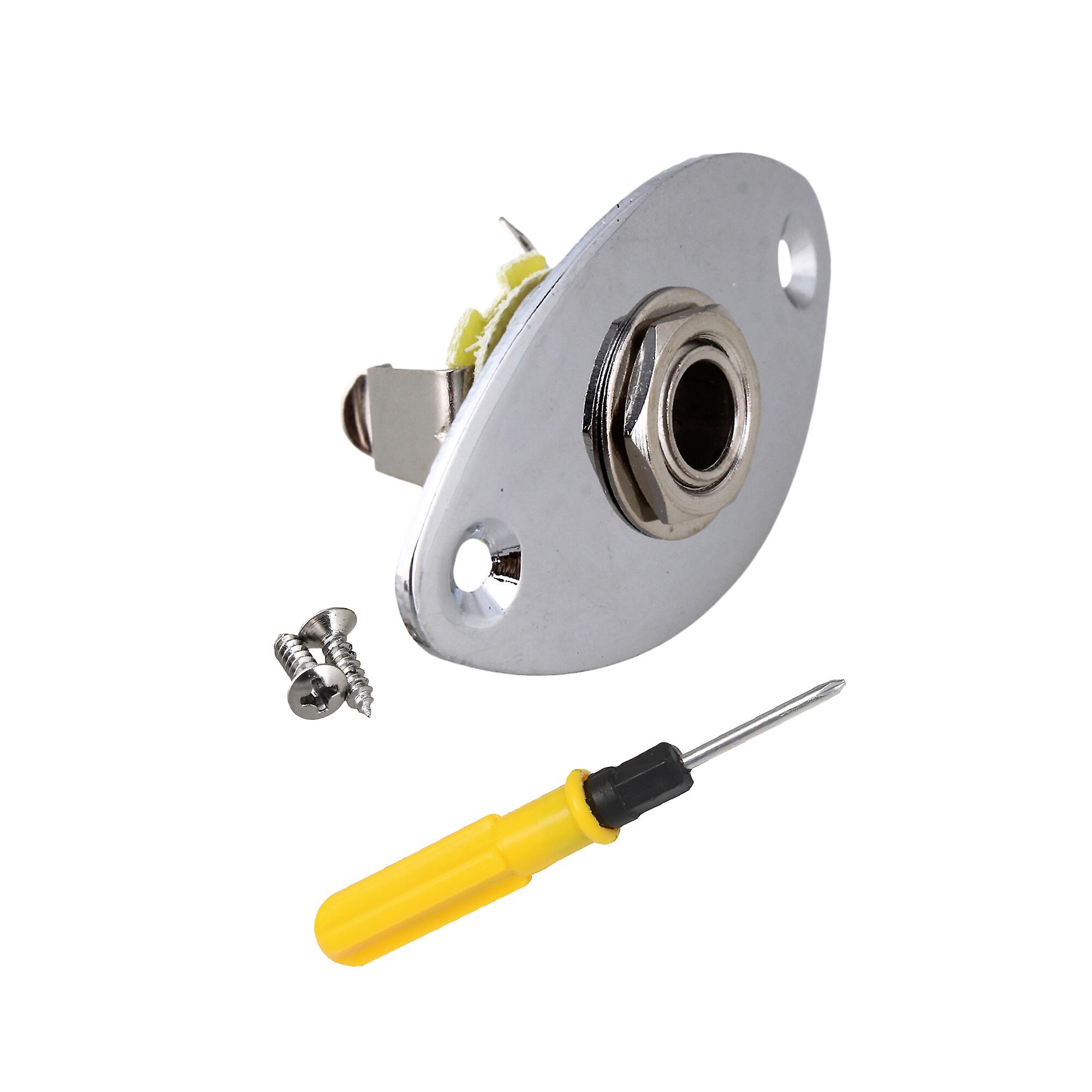Chrome Oval Socket Jack 1/4 Inch for Electric Guitar w/ Screwdriver Kit