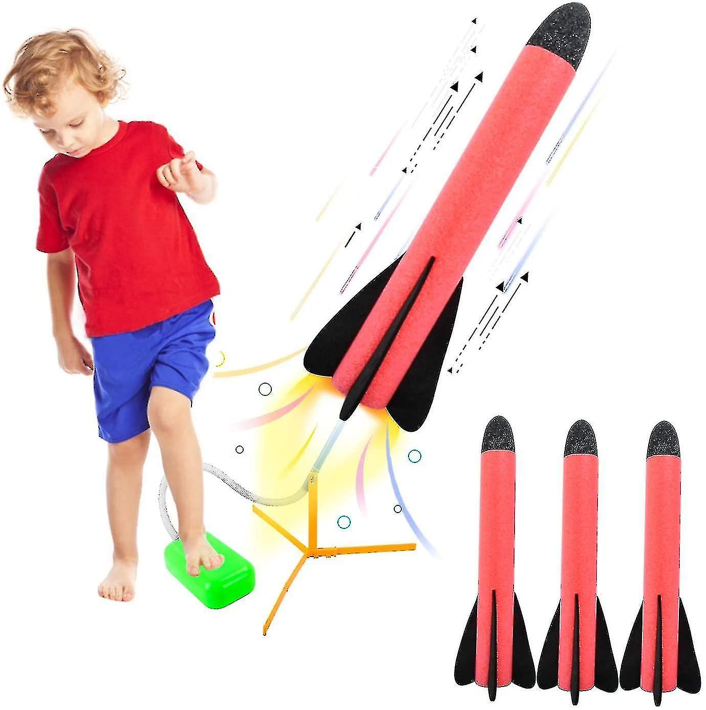 Rocket Launcher, Stomp Rocket, Rocket Toy With 3 Foam Rockets, Outdoor Games For Kids And Adults