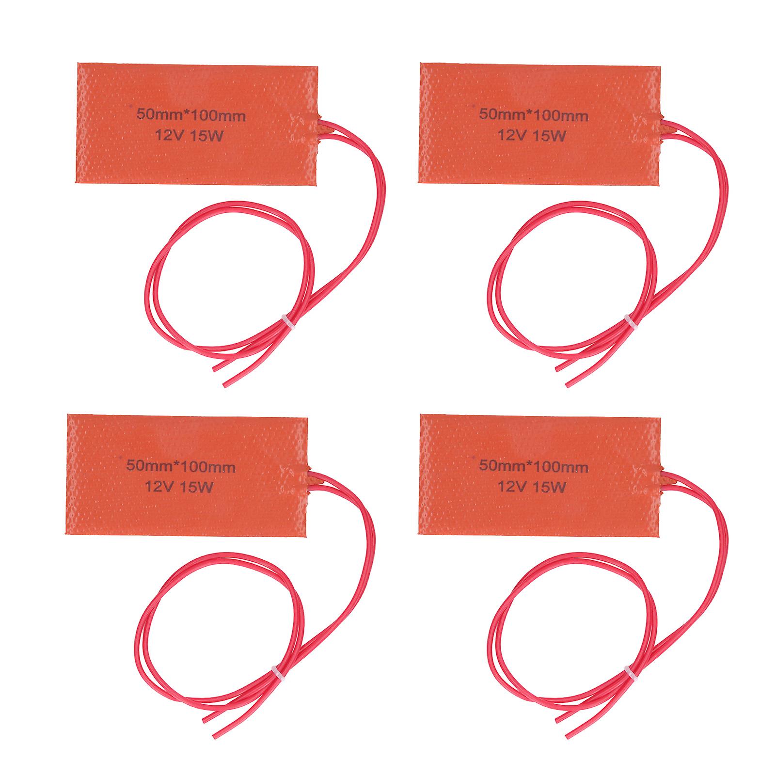 TICFOX 4PCS Silicone Rubber Heating Pad Flexible Heater Mat for Electric Blanket Oil Drum 12V 15W