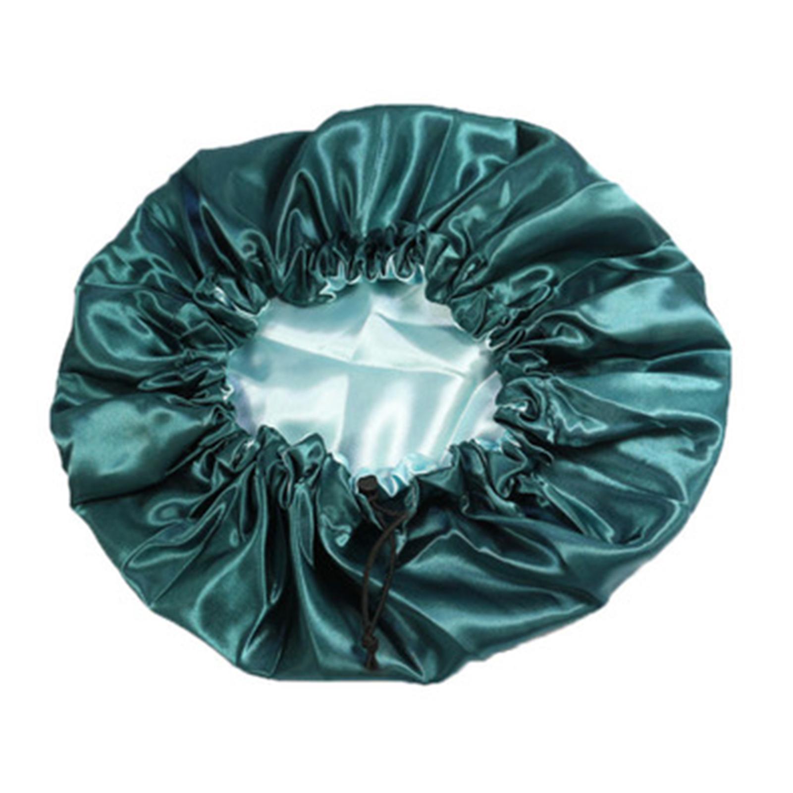 Double-sided Color Shower Cap Adjustable Drawstring Reusable Multipurpose Hair Care Cap for Women