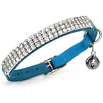 Veeki Soft Velvet Safe Cat Adjustable Collar Bling Diamante with Bells,11 inch for Small Dogs and Cats (Blue)