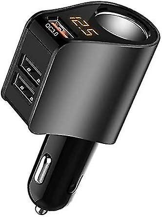 Car Charger Extended Cigarette Lighter Adapter, Socket Splitter with 3 USB and Voltmeter