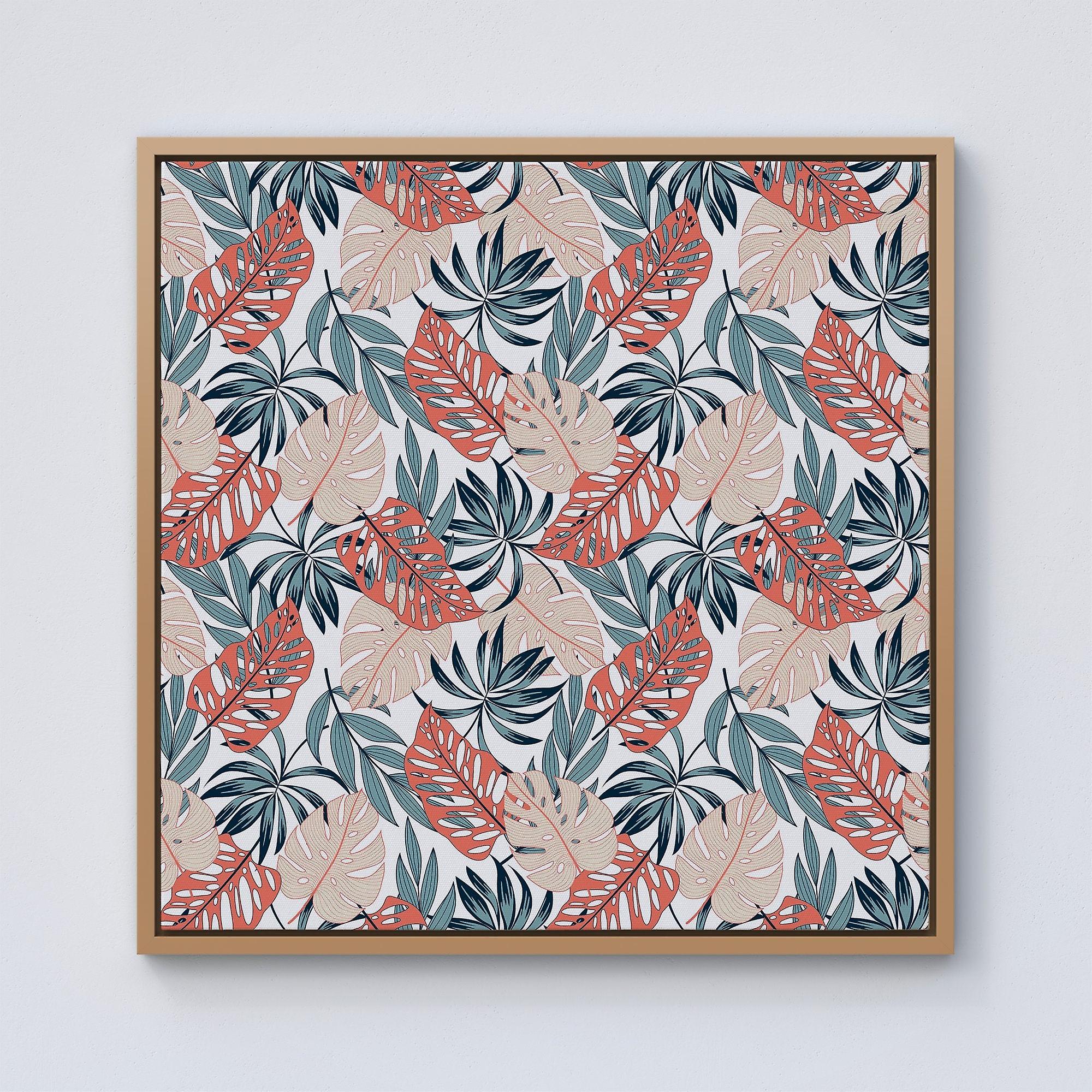 Tropical Leaf Pattern Framed Canvas
