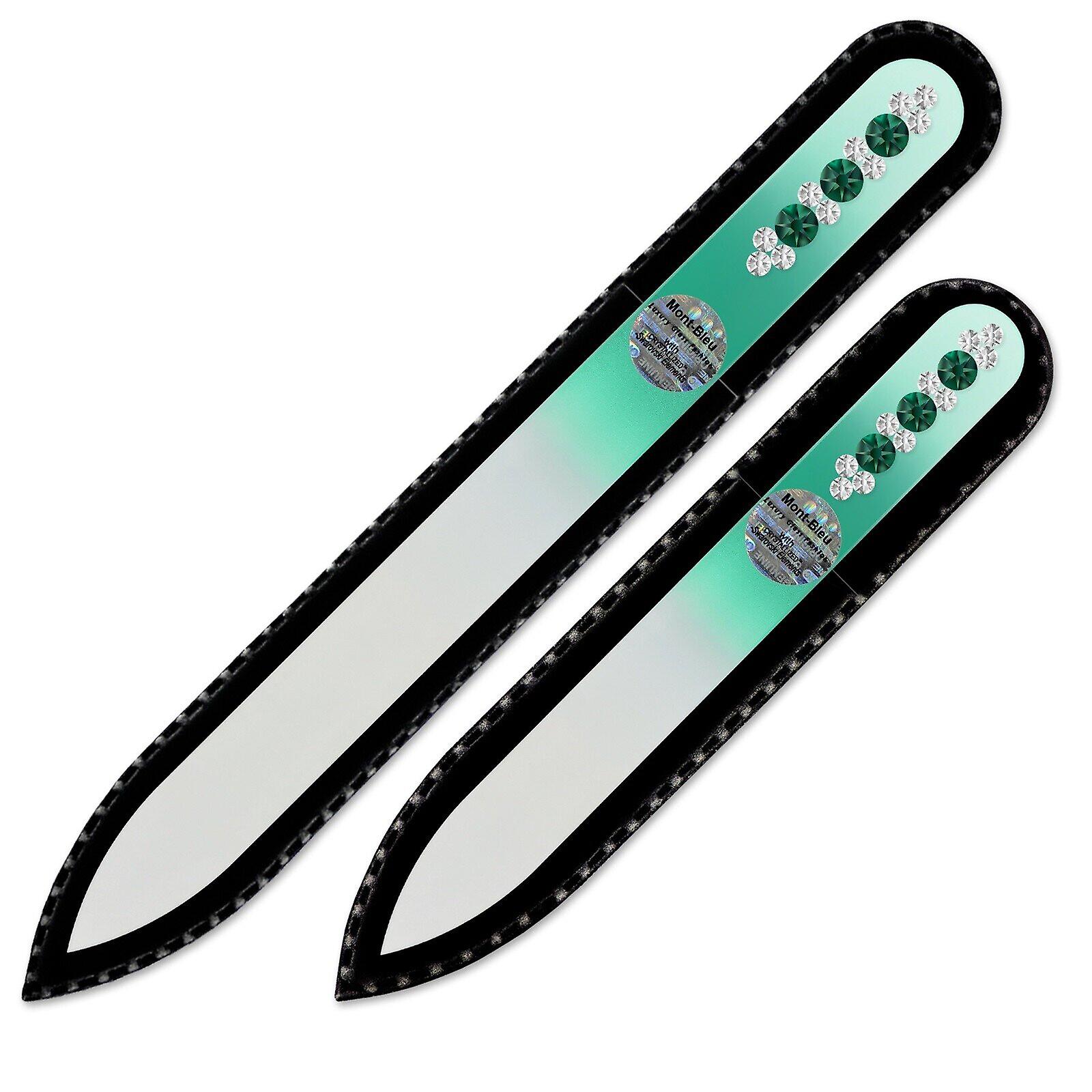 2-piece set with Hand Decorated Crystal Nail Files ORC-MS - Emerald - Crystal