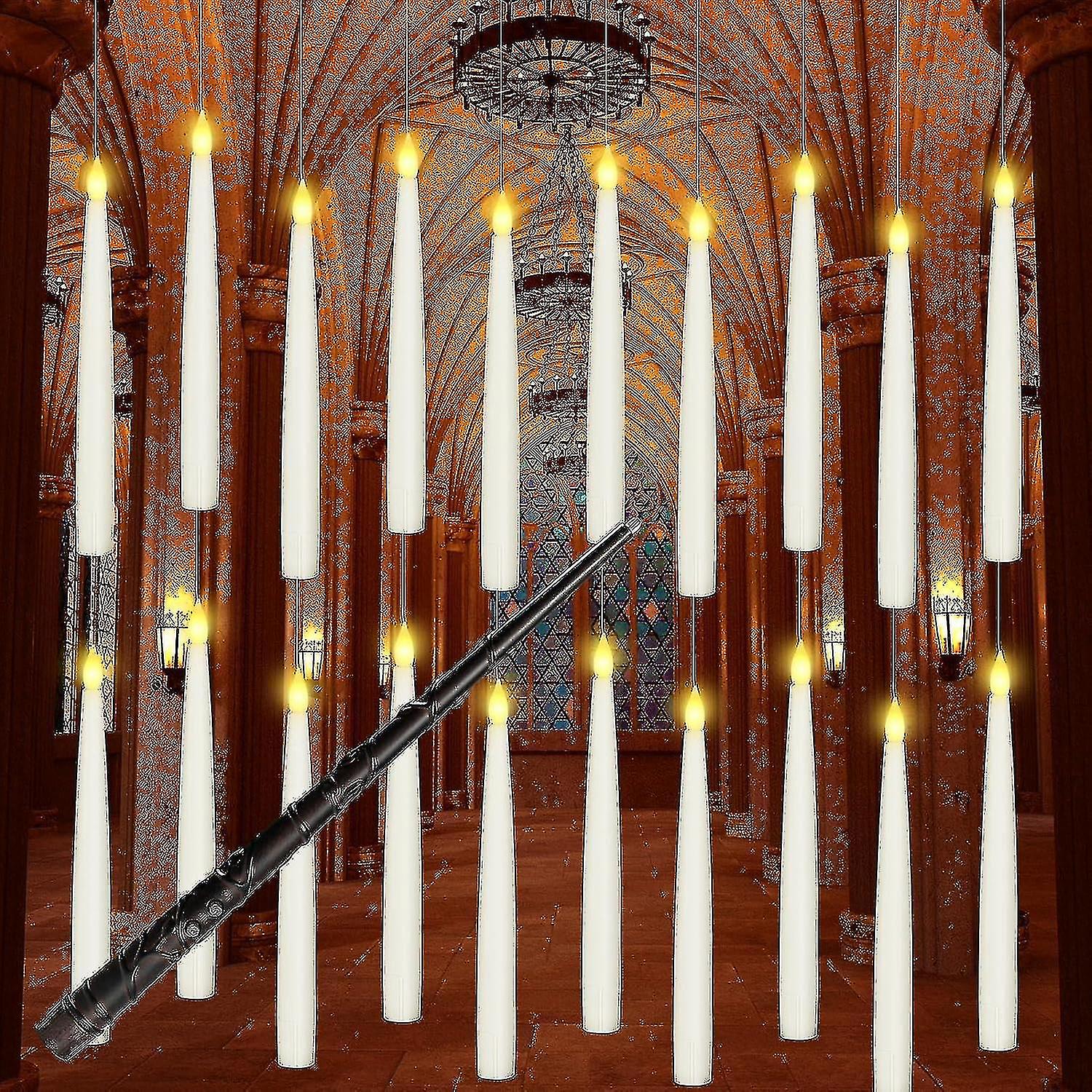 Halloween Decorations, 12pcs Floating Candles Led With Magic Wand Remote, Hanging Flameless Candles, Flickering Warm Light Candles Decor