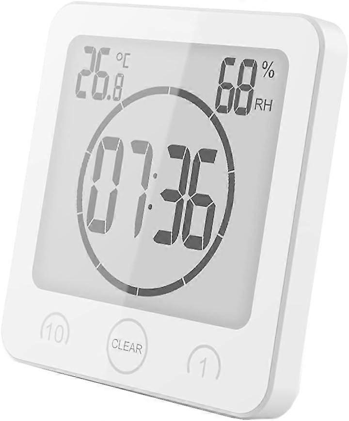 Bathroom Shower Clock, LCD Digital Alarm, Thermometer Hygrometer, Countdown Timer (White)