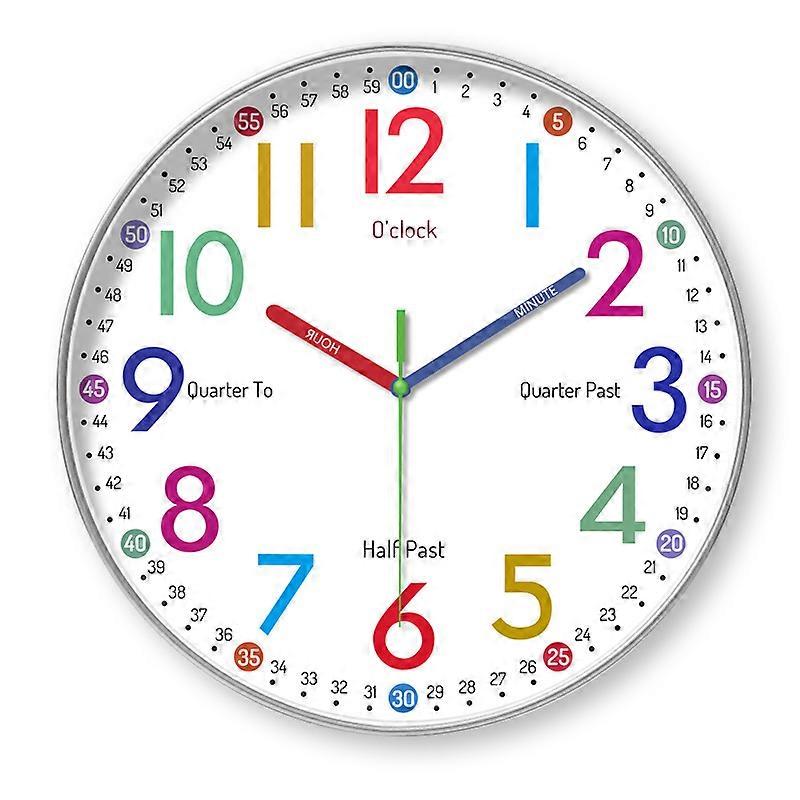 Analog Learning Clock for Kids - Children's Wall Clock - Educational Wall Clock, Diameter 30cm Learning Dial, Silent