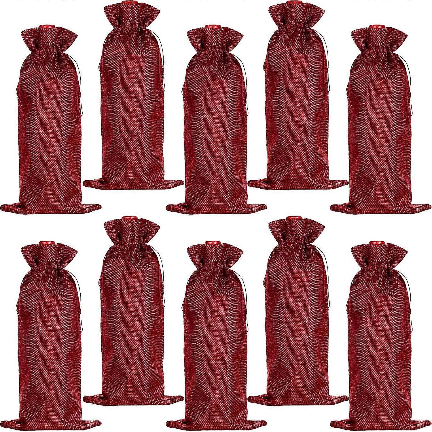 Jute wine bag, 10 pieces jute wine gift bag, reusable red wine bottle cap bag (red wine)