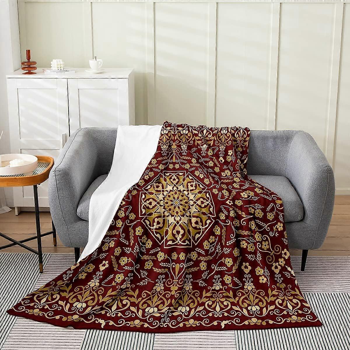 بطانية بوهو هندسية طفل 30x40 بوصة بوهيمي غريبة رمي بطانية حمراء صفراء شعرية قبلية بطانية الصوف الرجعية الهندية الأزهار غرفة ديكور خمر F