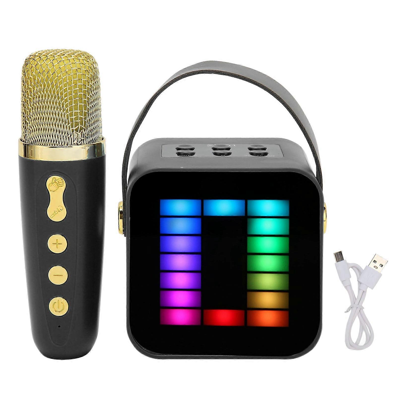 Mini Karaoke Machine Set RGB Pickup Light Digital Processing Chip Handheld Portable Bluetooth Speaker with Microphone Black