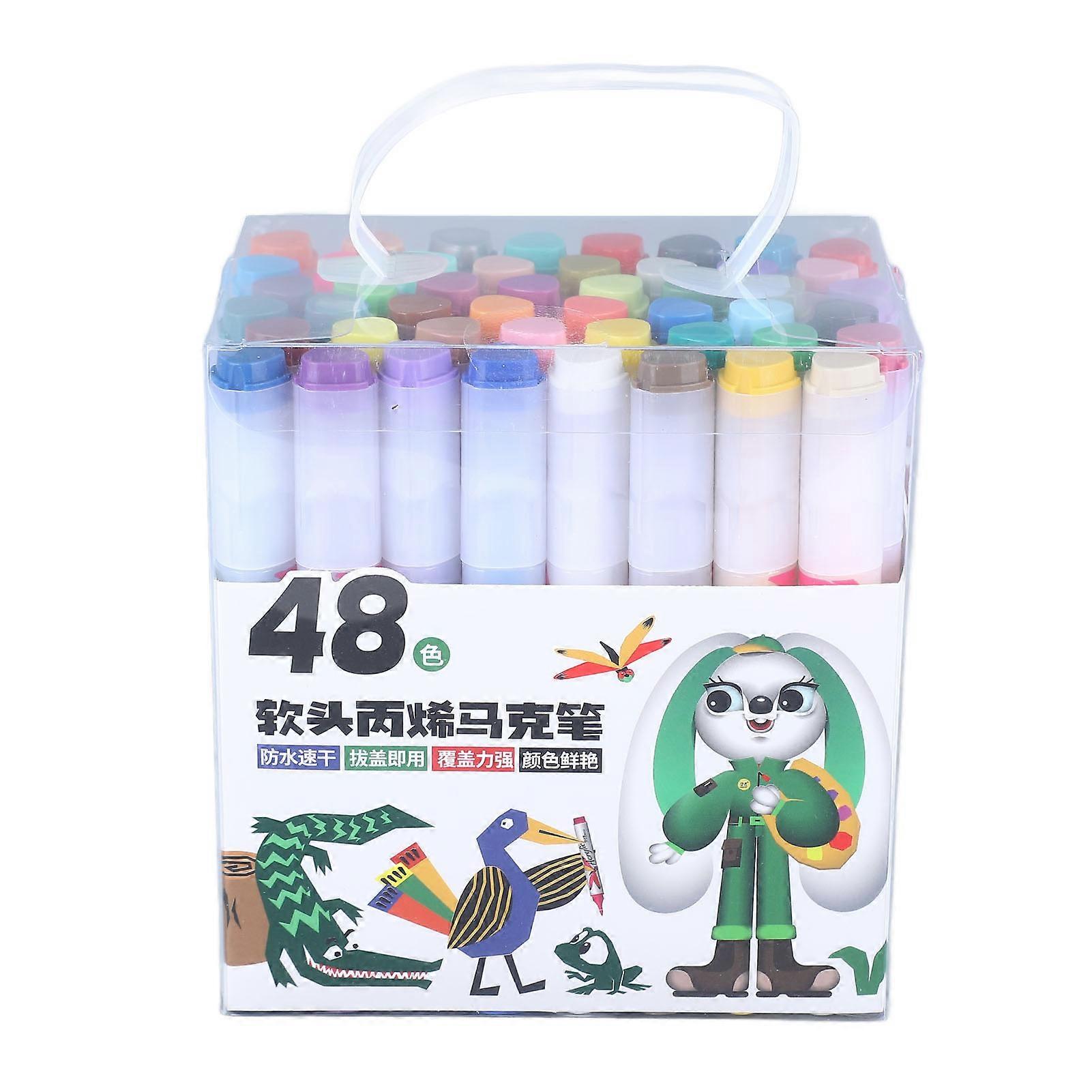48Pcs Acrylic Paint Markers Soft Tip Vibrant Waterproof Quick Dry Assorted Colors Graffiti Markers for Students School