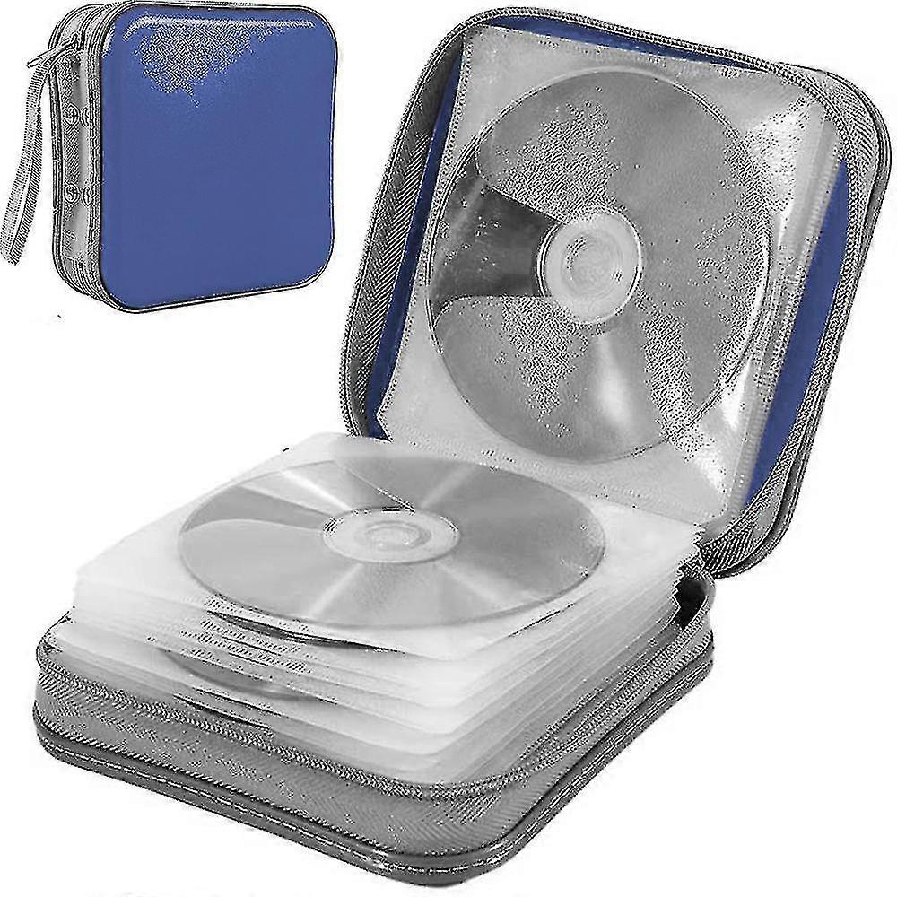 40-capacity Cd Case, Hard Plastic Dvd Case, Portable Zippered Cd Case Holderblue