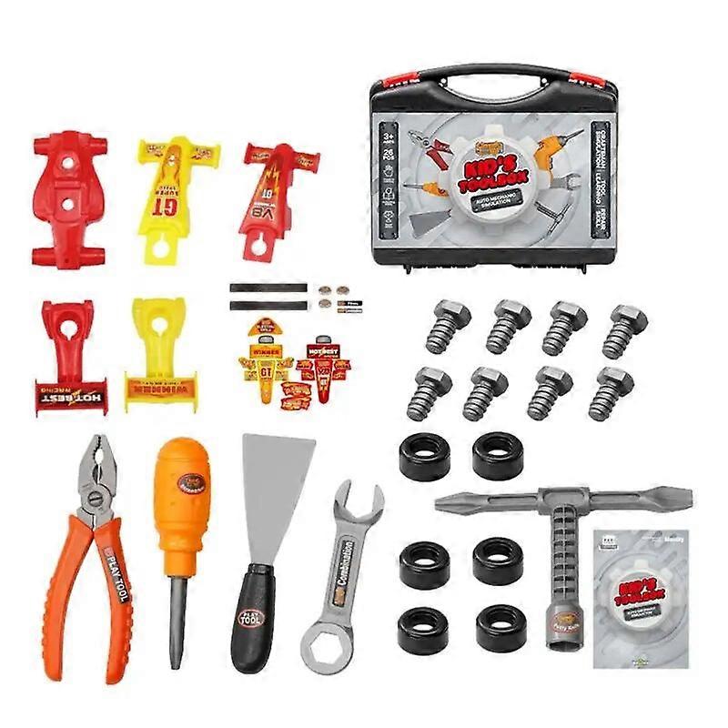 Kids Tool Box Mechanic Toys Racing Car STEM Construction Tool Box Portable Electronic Toy Construction Accessories For