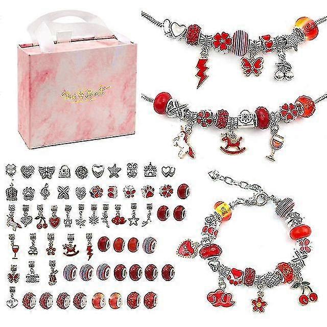 64 Adet Noel Jewerly Yapım Kiti Charm Bilezik Kolye Mevcut Pandora Alaşımlı Boncuklar Set Diy Çocuk Bilezik Ücretsiz Gemi (kırmızı)
