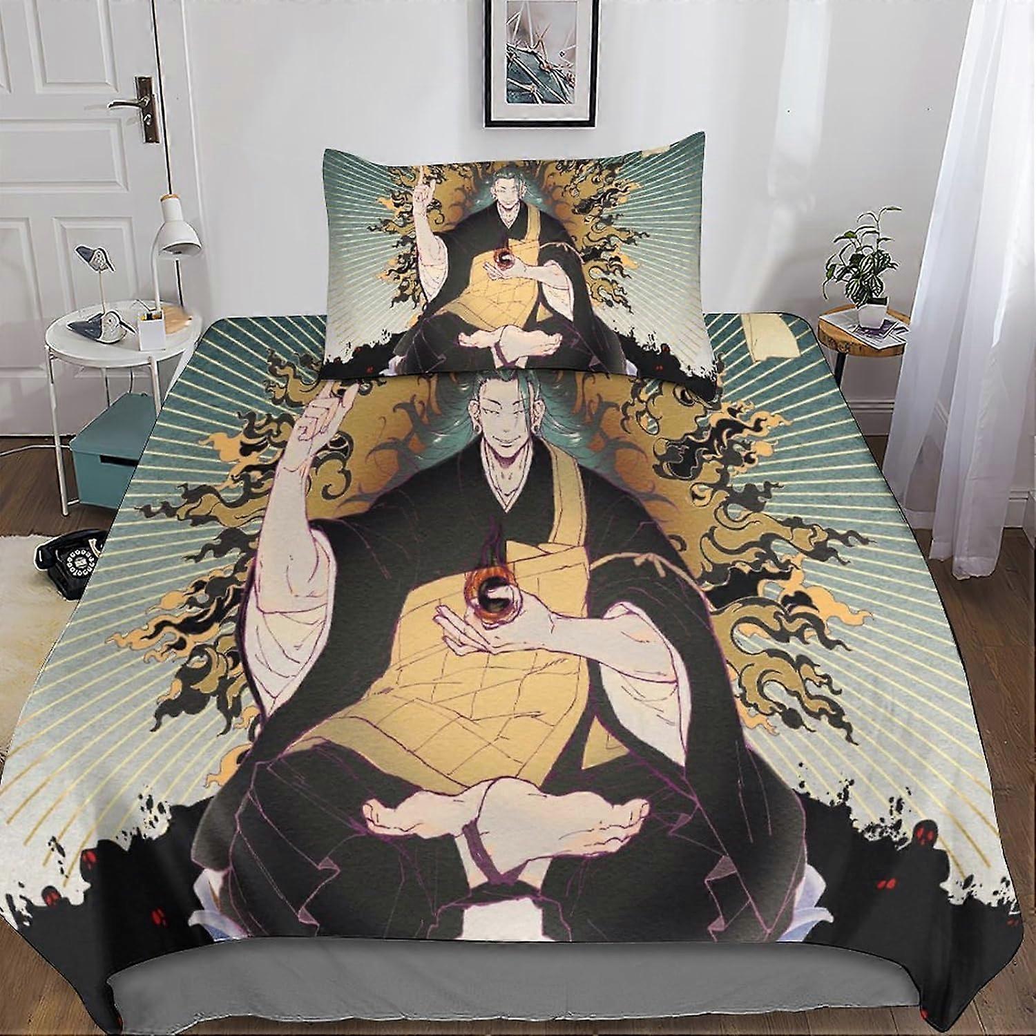 Jujutsu Kaisen Sets Dekbedovertrek Kussenslopen 3D Microvezel Beddengoed Set Beddengoed met Ritssluiting 2 Stuks Enkel