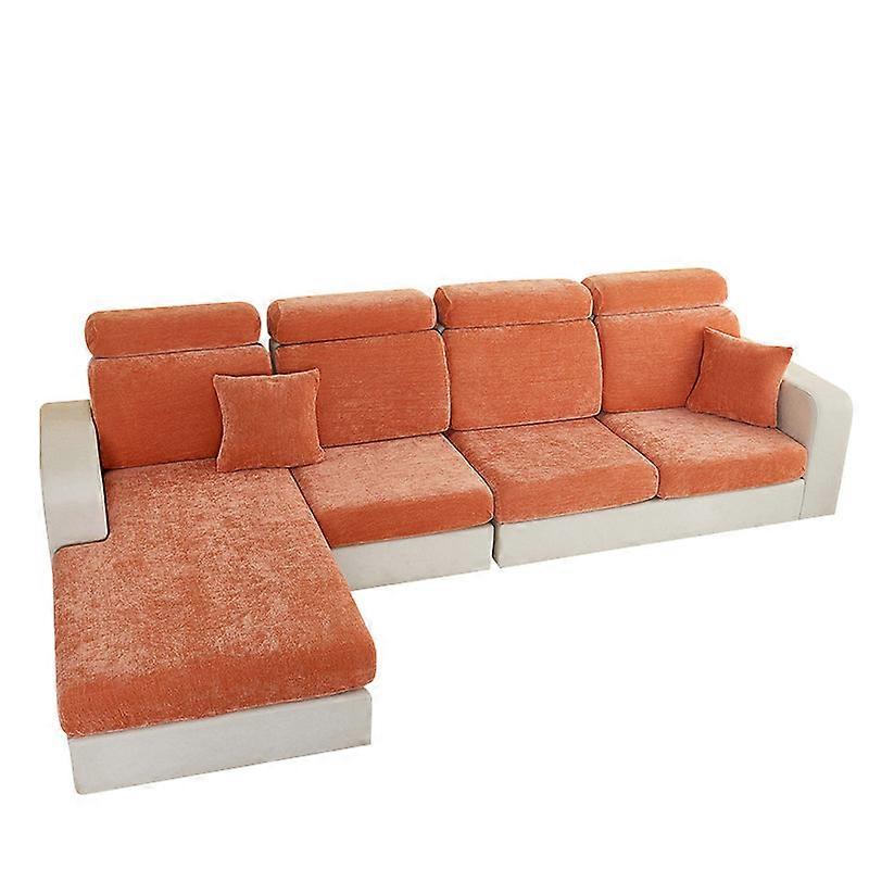 Sofa Cover Rustic Orange L Shape Polyester Chenille Thick Stretchable Slipcovers