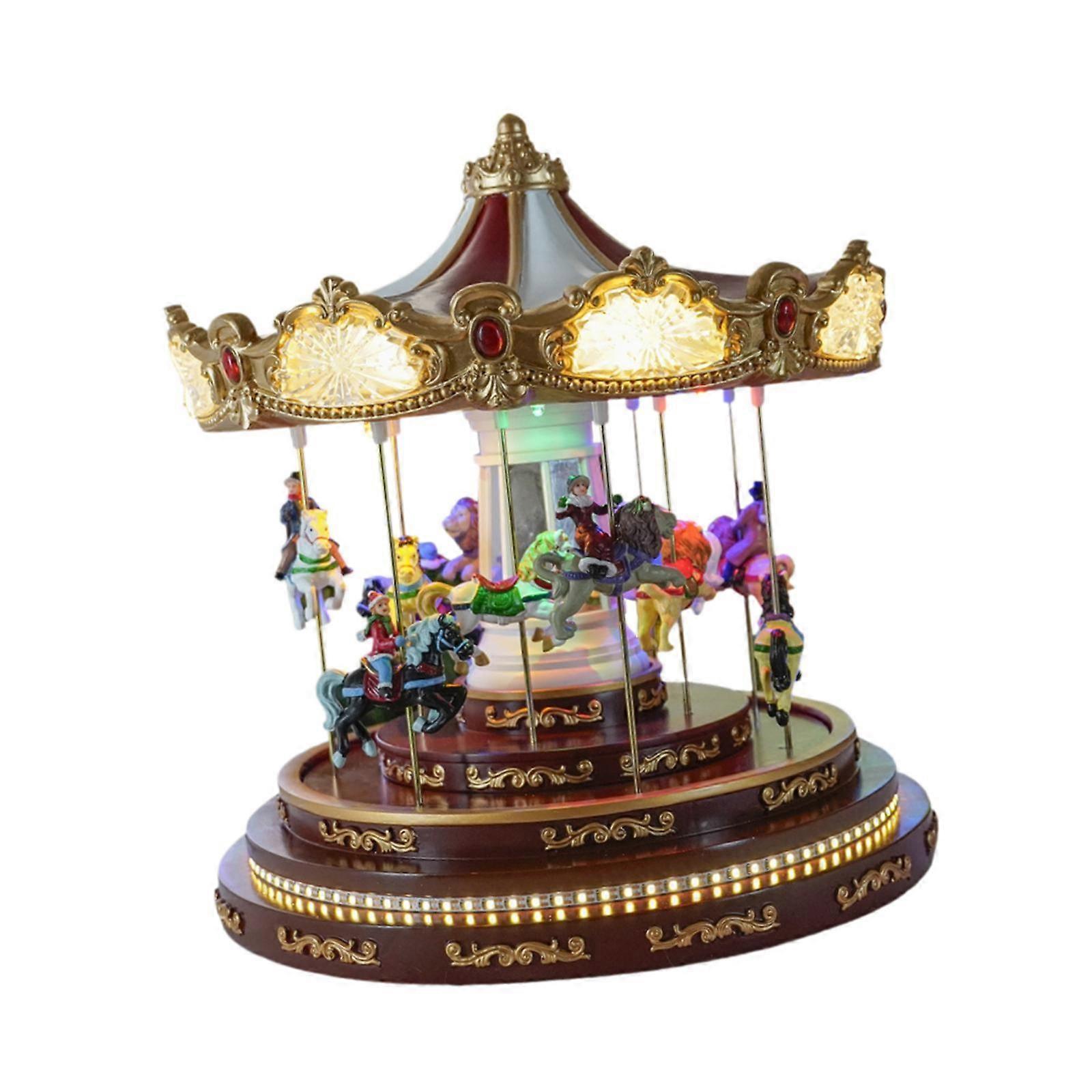 Christmas Carousel Figurines Decoration Music Box Rotating Carousel Go Round