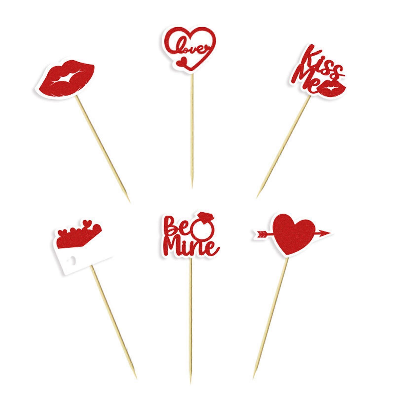 12PCS Valentine\'s Day Cupcake Toppers Easily Insert Into Your Cake for Love Theme Anniversary Parties