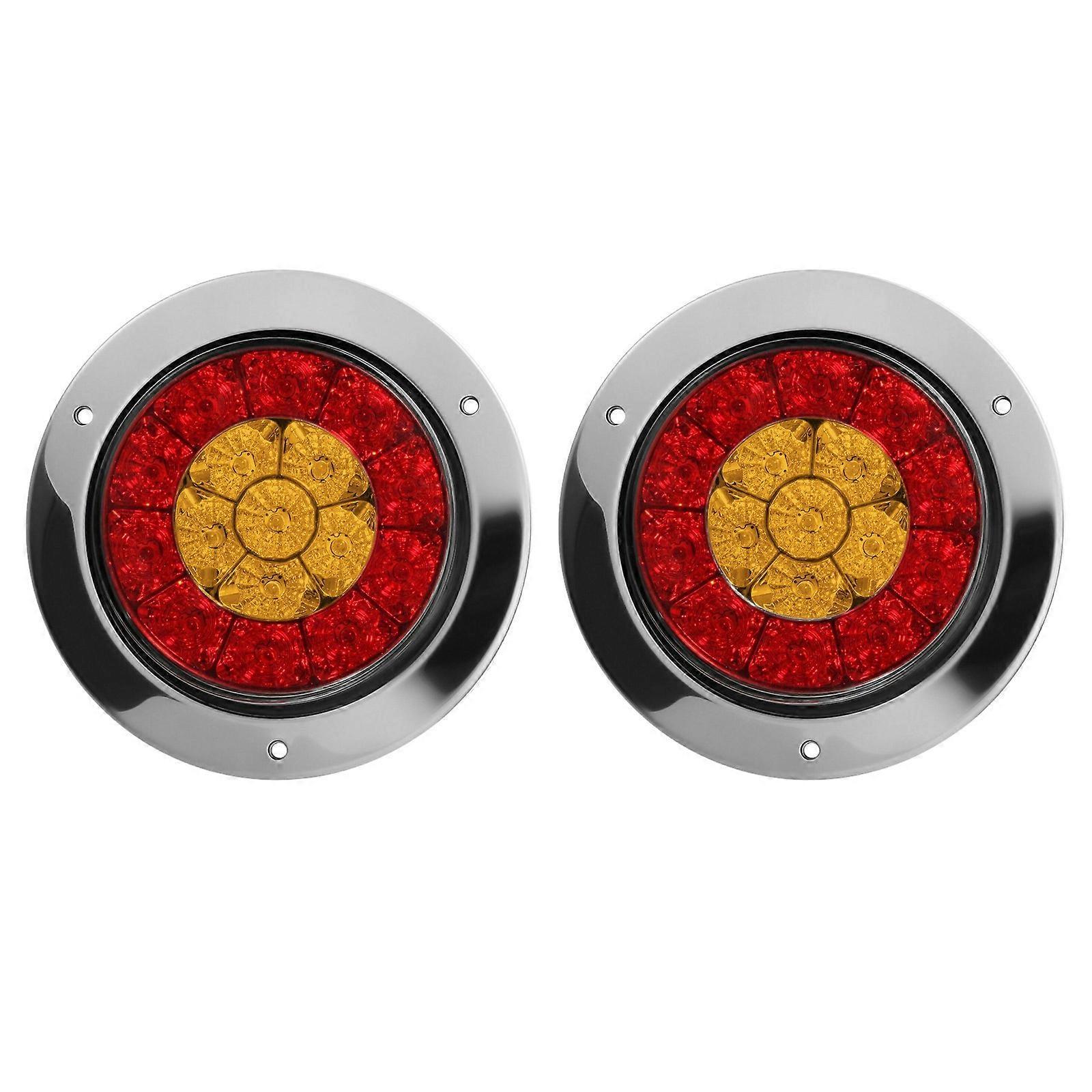 2X 4 Inch 16 LED Round Truck Trailer RV Brake Stop Turn Tail Signal Light Red Amber Chrome Waterpro