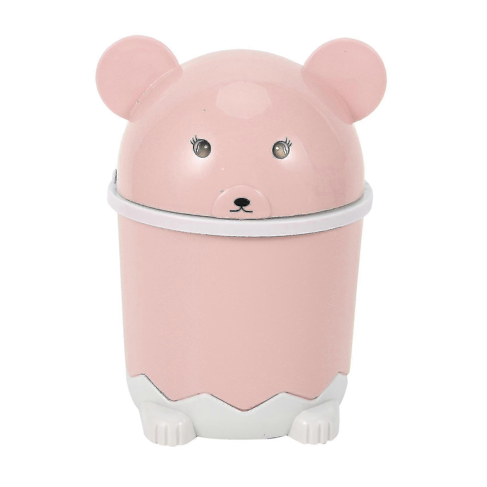Trash Desktop With Lid Small Paper Basket Plastic Trash Can Pink