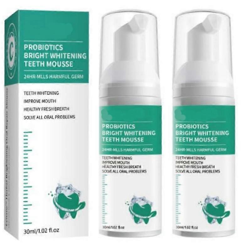 2個のプロバイオティクスブライトホワイトニング歯ムース、ブライトニングオーラルリペアムース、歯のホワイトニングフォーム歯磨き粉、さわやかな息ディープクリーニング歯
