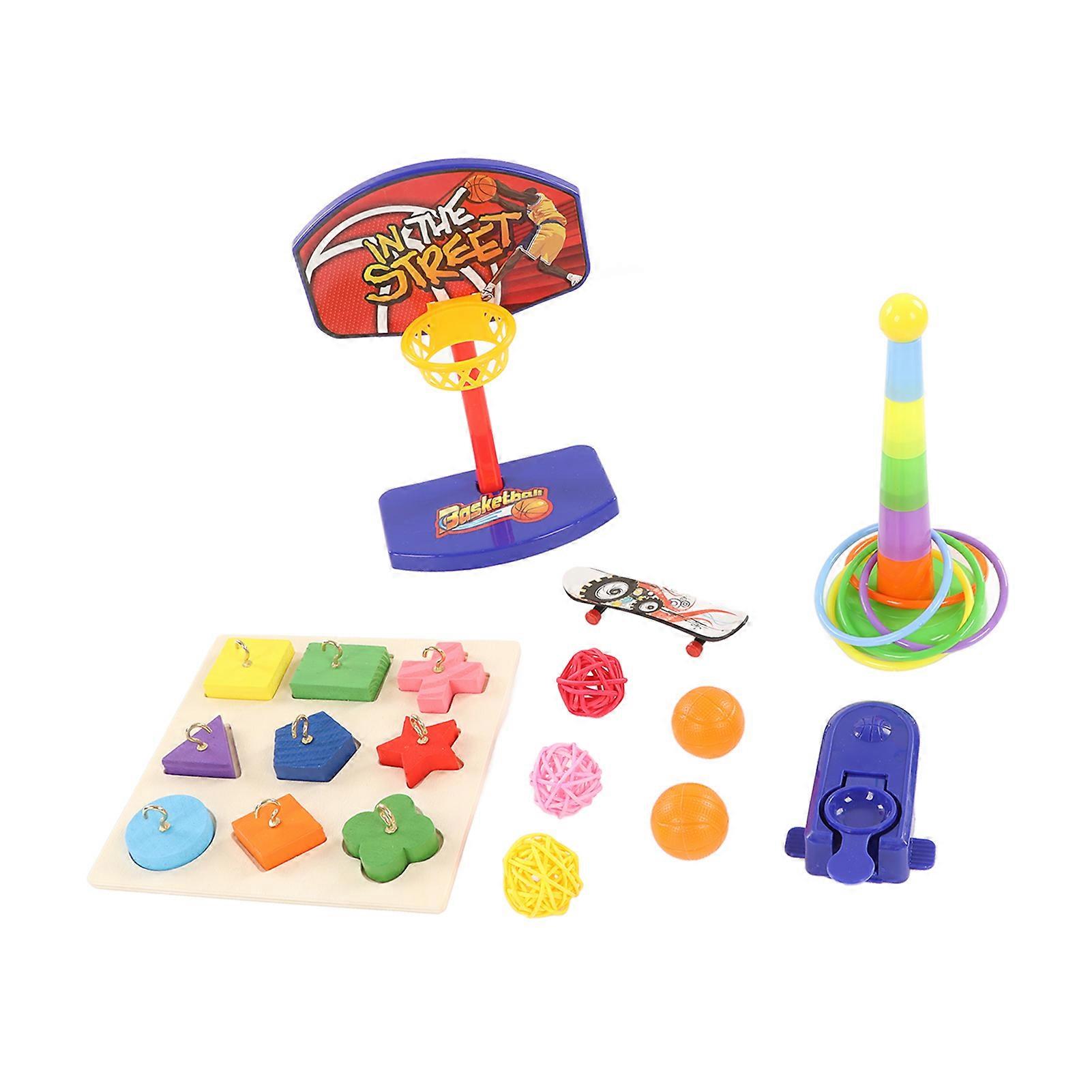Parrot Bird Toys Set Colorful Basketball Skateboard Relieve Anxiety Puzzle Stacking Sepak Takraw Bird Toy