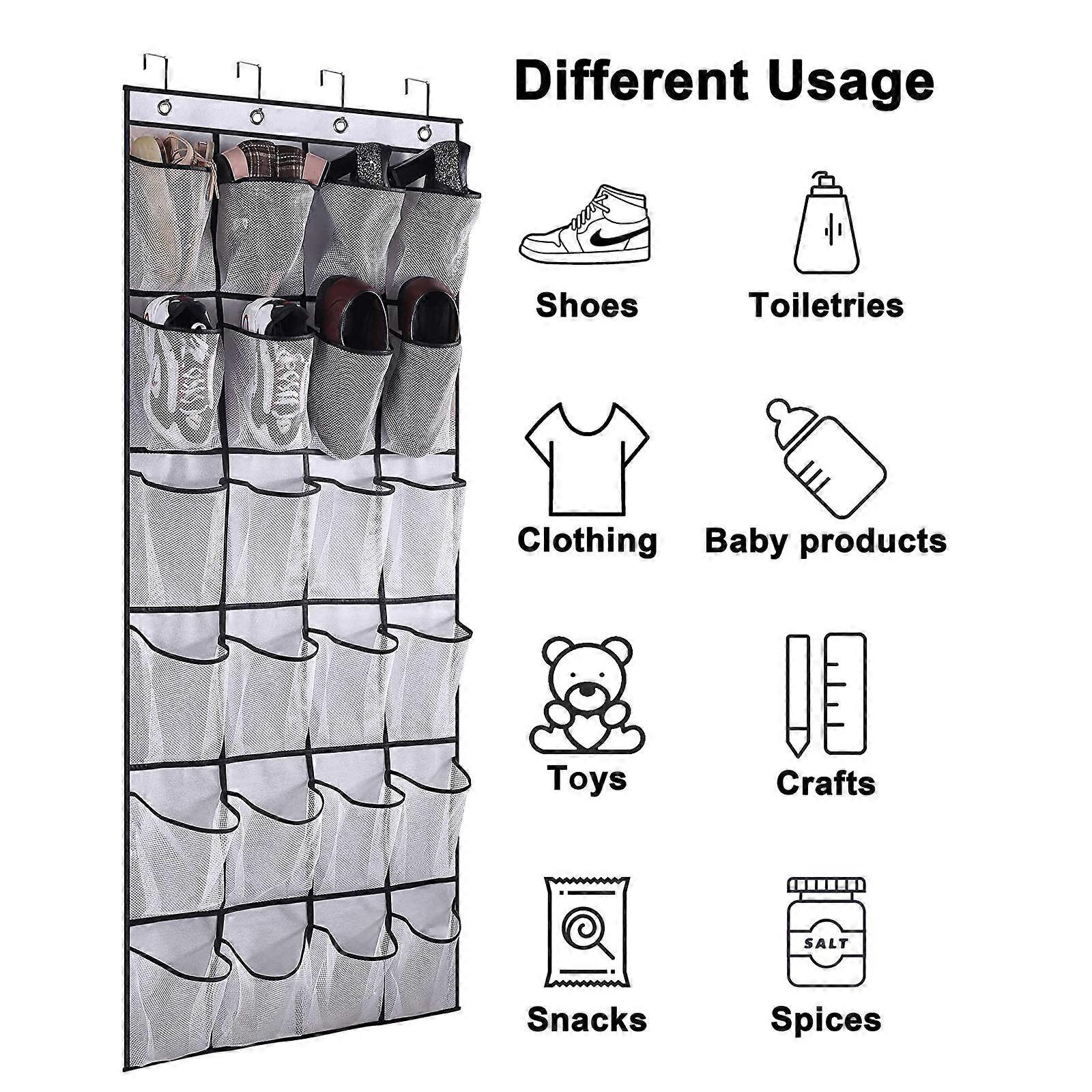 White Shoe Organizer Over The Door,24 Large Mesh Pockets