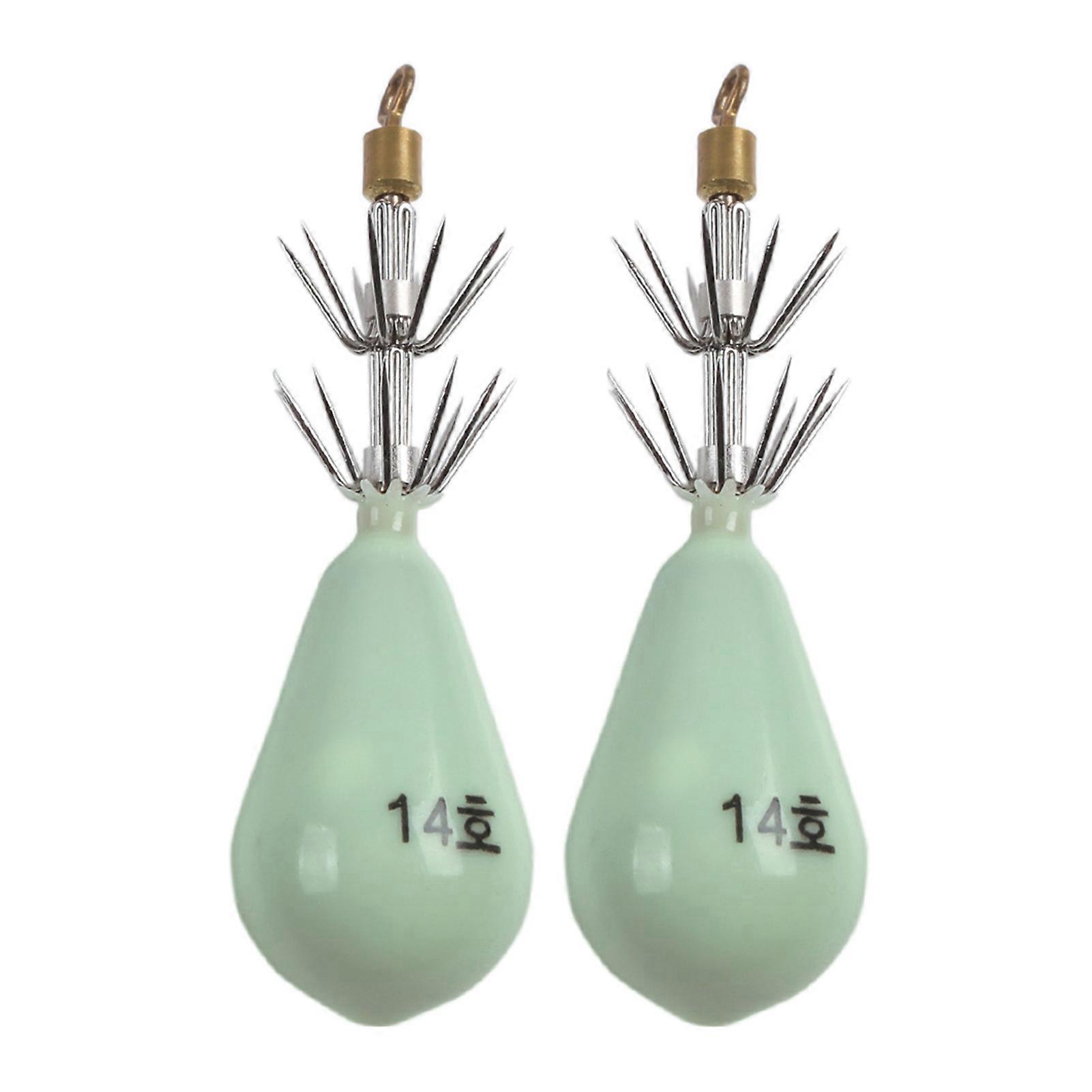 Kaesi 2Pcs/Box Metal Cuttlefish Sleeve 10 Claws Lightweight Luminous Design Squid Hook for Angling