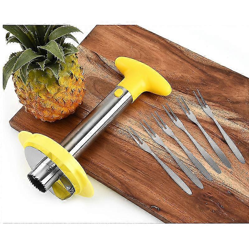 Pineapple Slicer And Corer With Yellow Handle Silver Stainless Steel Large Peeler For Medium To Large Pineapples