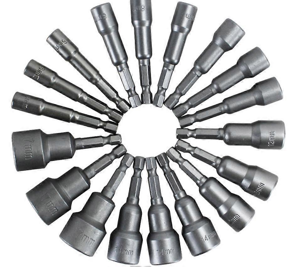 14 Pieces 6-19mm Screwdriver Socket - Bit Adapter, Hex for Hand Drill Nut Driver, Silver65mm