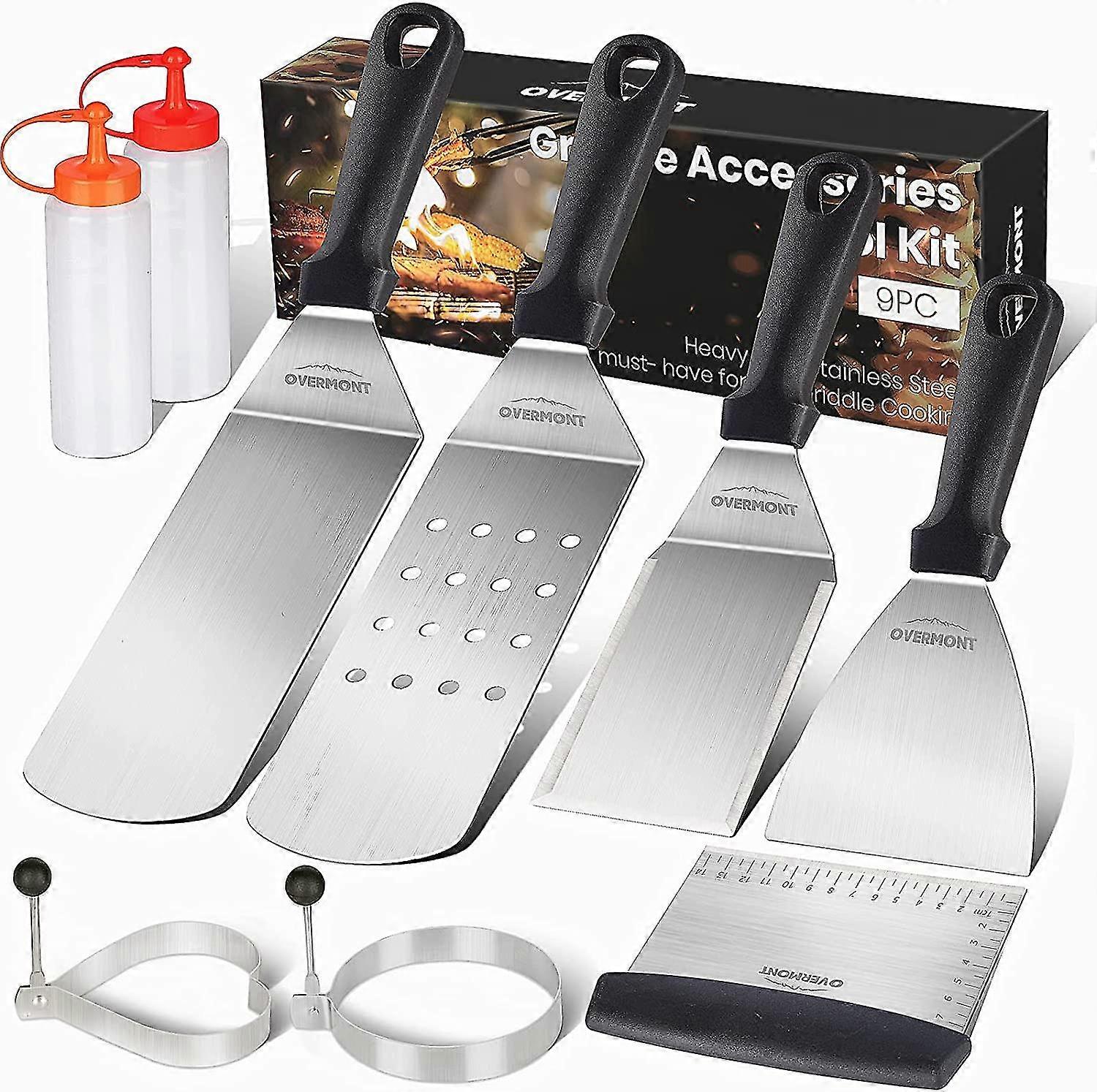 9pcs 14pcs Grill Griddle Spatula Turner Stainless Steel Bbq Scraper Tool Sets With Elongated Solid Handle Professional For Indoor Outdoor Camping Cook