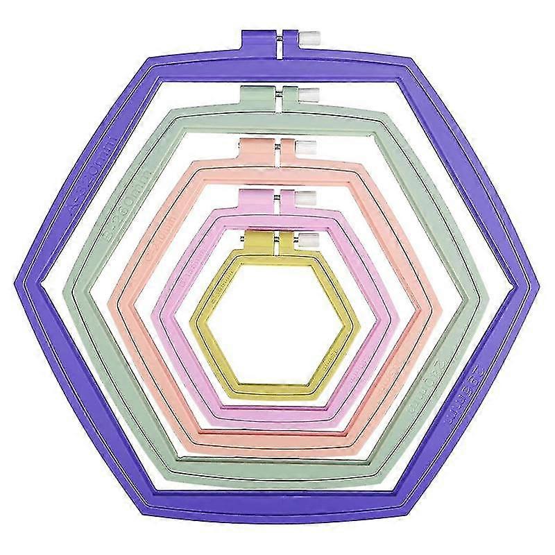 5 Piece 5 Size Hex Embroidery Hoop Set, Abs Plastic Embroidery Round Cross Hoop For Sewing (3.7-10.