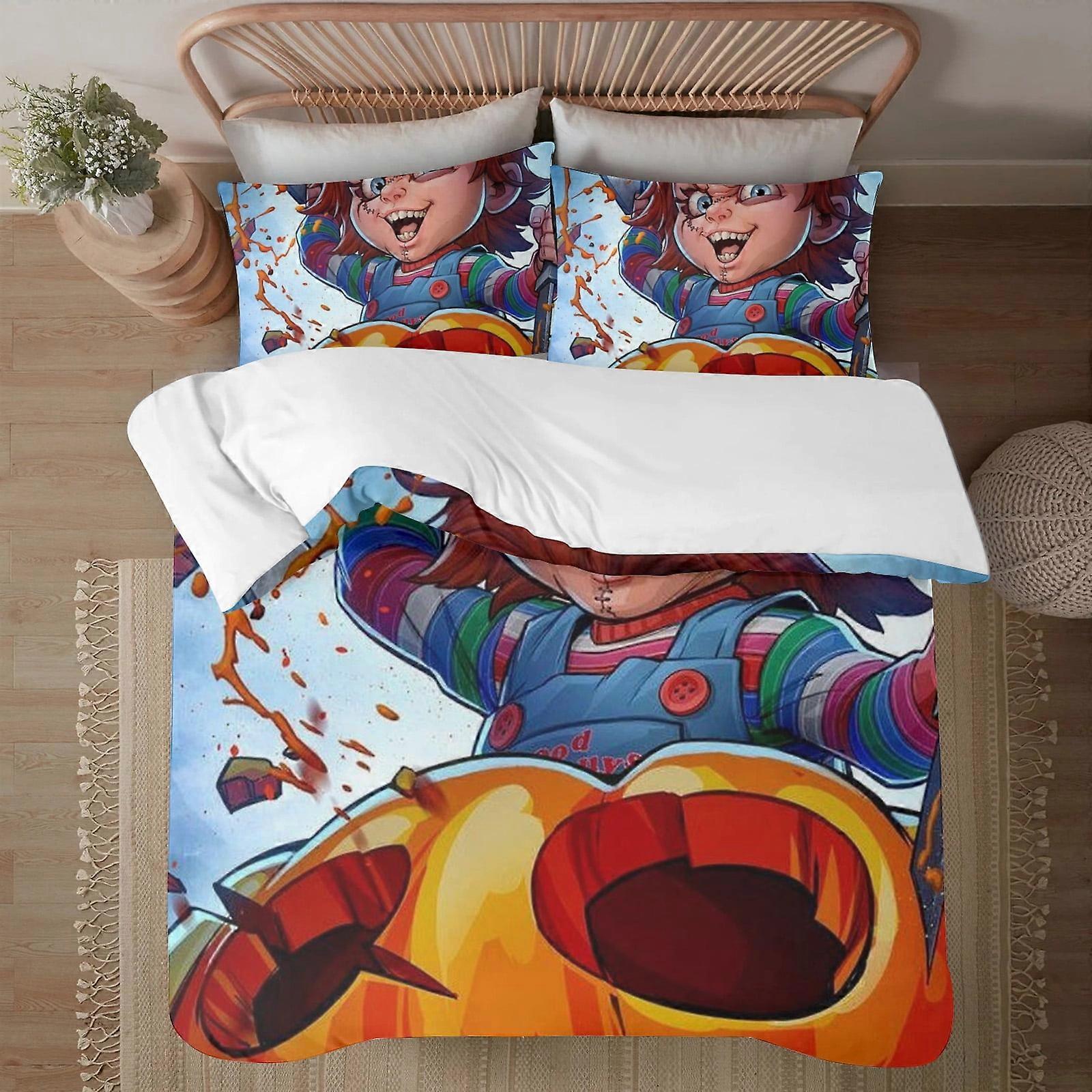 Bedding set BM588 Halloween Chucky Soft 3D Printed Duvet Cover Bedding Set with Comforter Cover 3 Piece Set Includes 2 Pillowcases and 1 Cover Machine