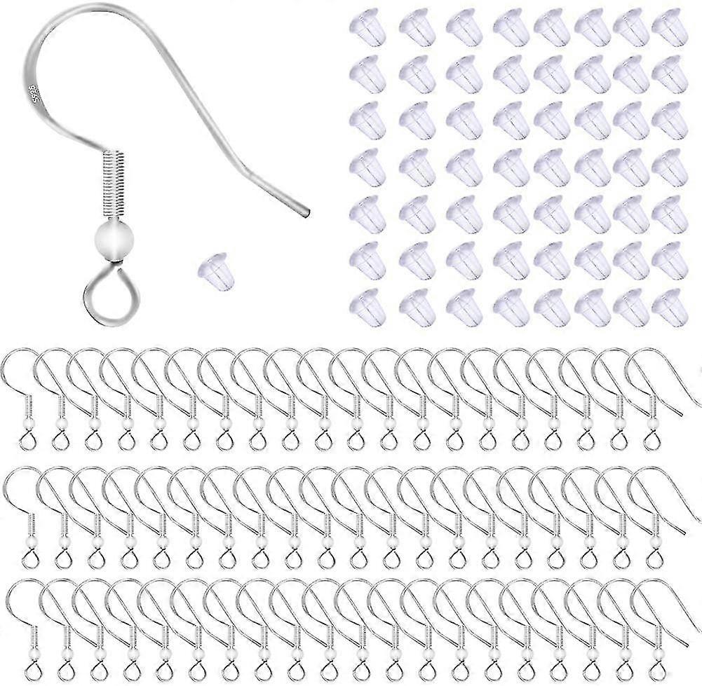100 Pcs/50 Pairs Earring Hooks, 925 Sterling Silver Hypoallergenic Earring Hooks For Jewelry Making