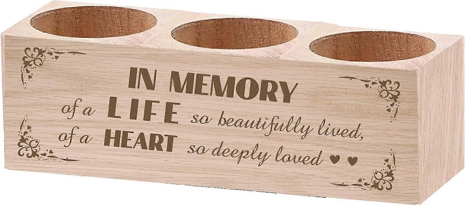 Wooden Tealight Candle Holder in Memory Set of 3 Candlestick Stand with Flowers Memorial Candle Ornaments Table Decor for Loss of Loved Remembrance Gi
