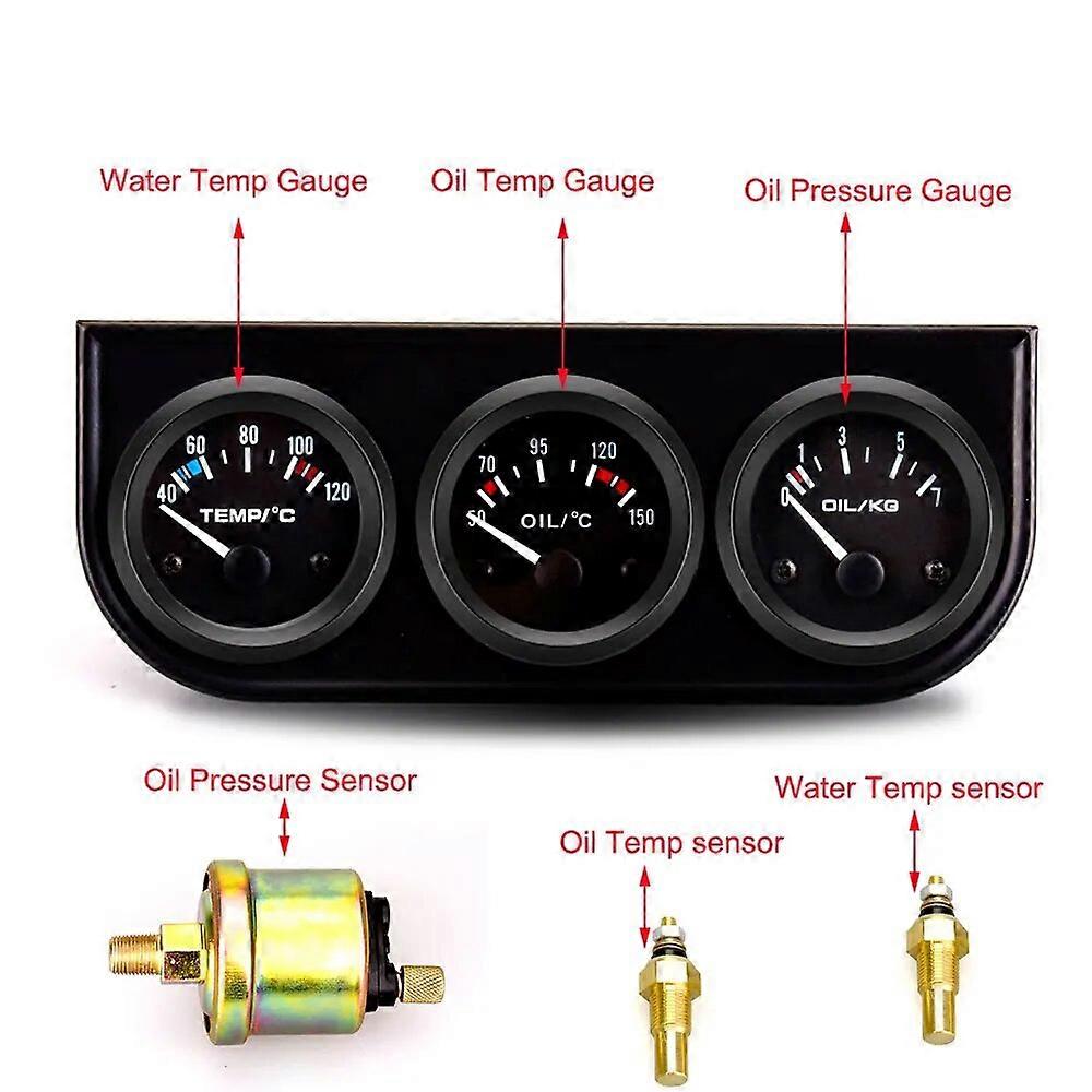 52mm 3 In 1 Voltmeter+Water Thermometer+Oil Pressure Electrical Gauge Kit Volt meter Oil Temperature triple Gauge Sensor Kit