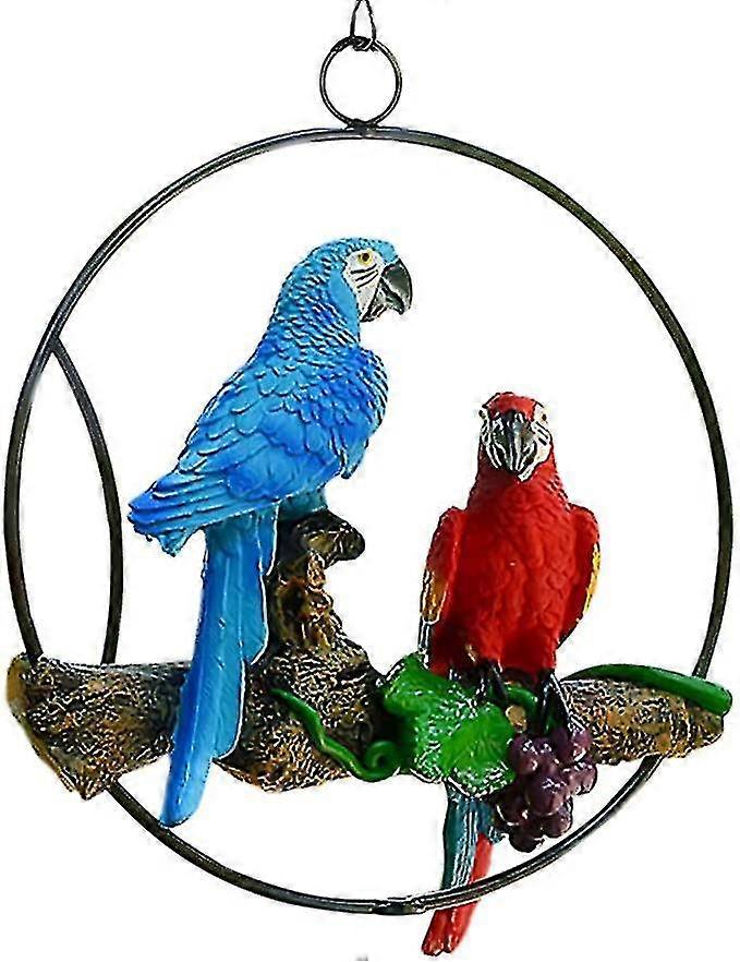 شنقا الببغاوات للفناء الراتنج الببغاء شنقا تمثال حديقة ديكور جثم الطيور الببغاء النحت على حلقة معدنية للفناء