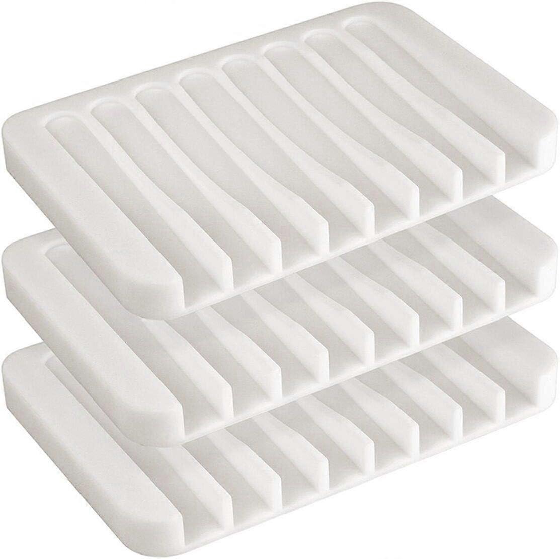 Set of 3 Silicone Soap Dish with Automatic Drain, Bath Shower Soap Box for Bathr 