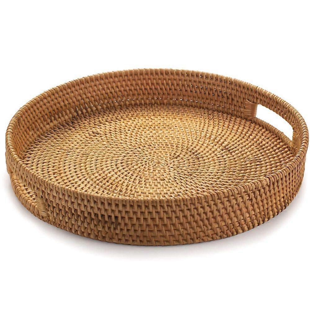 Round Woven Rattan Tray 2 Set With Cut Out Handles