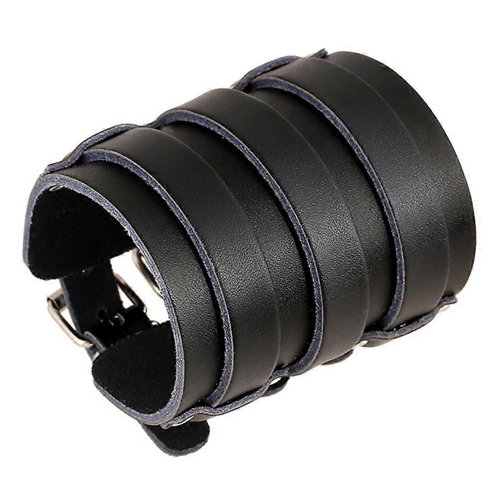 Punk Bracelet En Cuir Ajustable Hommes Simple Fait Main Élargir Multi Couches Bracelet