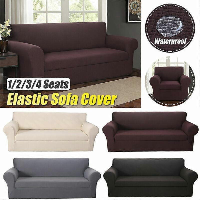 Fodera per divano elasticizzata elastica impermeabile in tessuto waffle tinta unita (grigio, 1 posto)