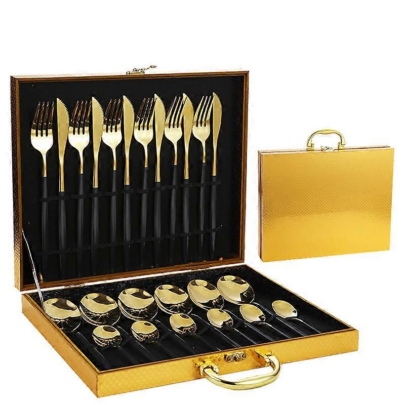24pcs Luxury wooden gift box Dinnerware Set Fork Knife Spoon Cutlery Set Stainless Steel Flatware
